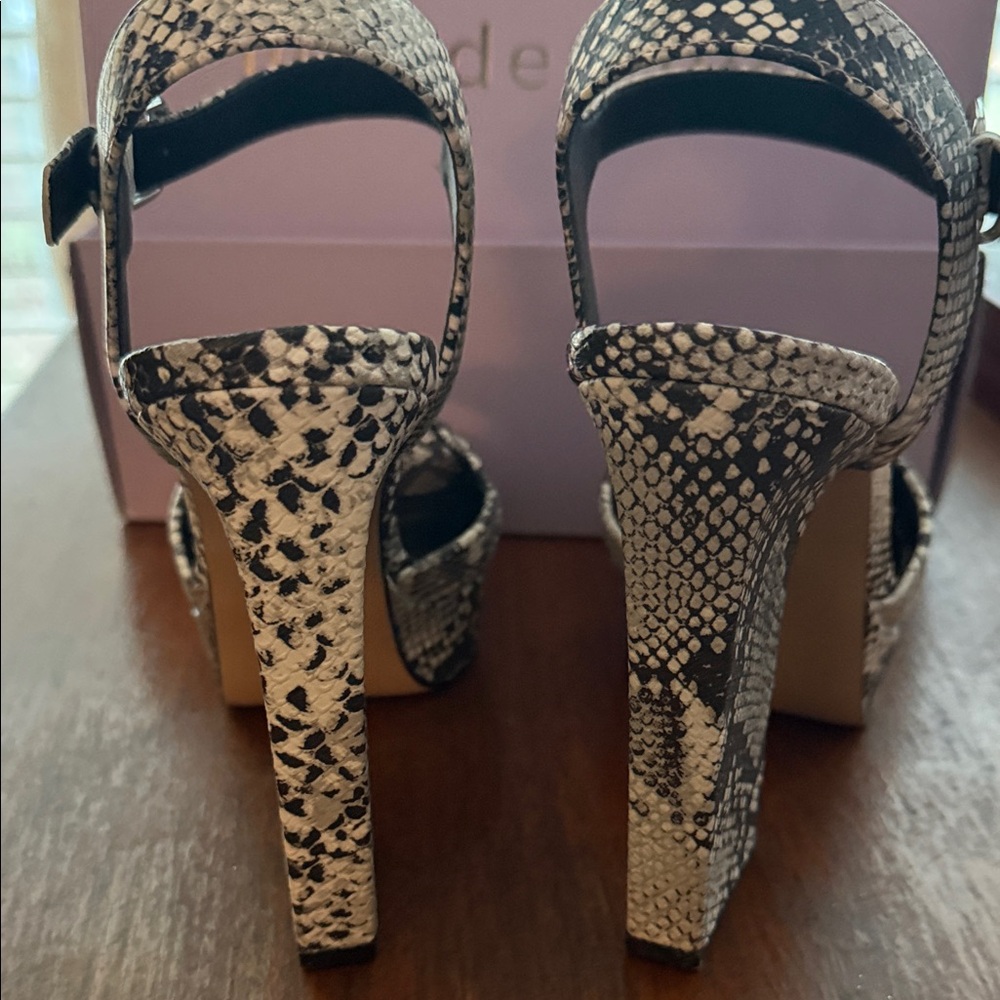 Madden Girl Black and Beige Snake-Print Platform Sandals - Picture 3 of 4